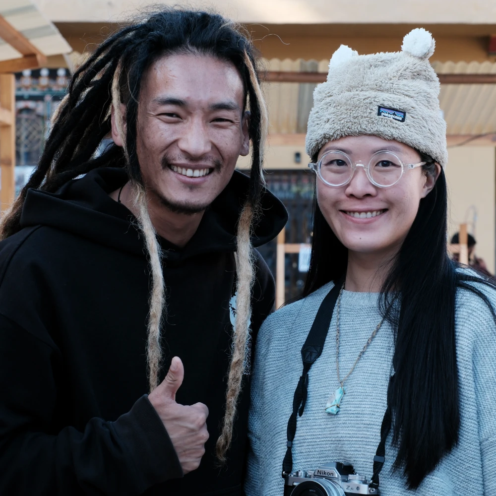 Sonam Norbu, a rock climber and the first bhutanese parkourer to represent on internation stage and his wife at the Druk Tshonrig Gatoen 2024 event.