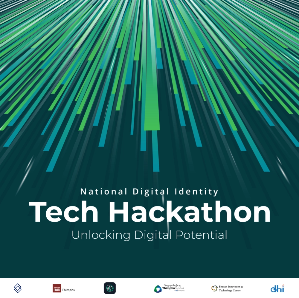 The poster showcasing digital lines which was design for National Digital Identity hackathon for tech people to develop MVP on where Bhutan National Digital Identity can be used.
