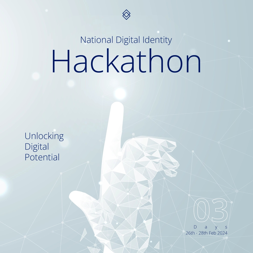 The poster showcasing a digital hand touching a white orb which was designed for the Bhutan National Identity Hackathon.