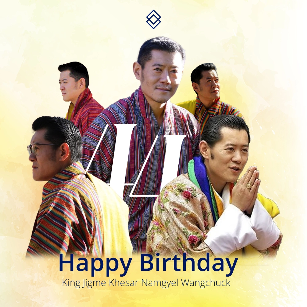 The poster showcasing His Majesty Jigme Khesar Namgyel Wangchuck, the fifth king of Bhutan, through different eras on his 44th Birthday.