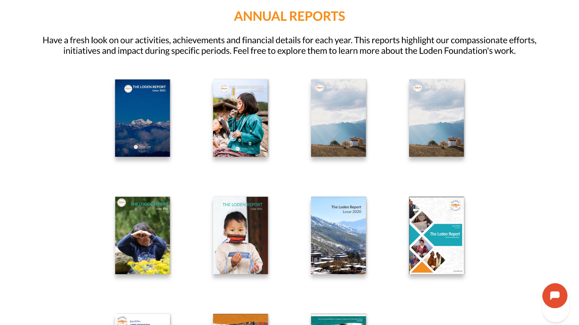 The annual reports section that showcases the reports in a library style with 3D flip book effect once viewed.
