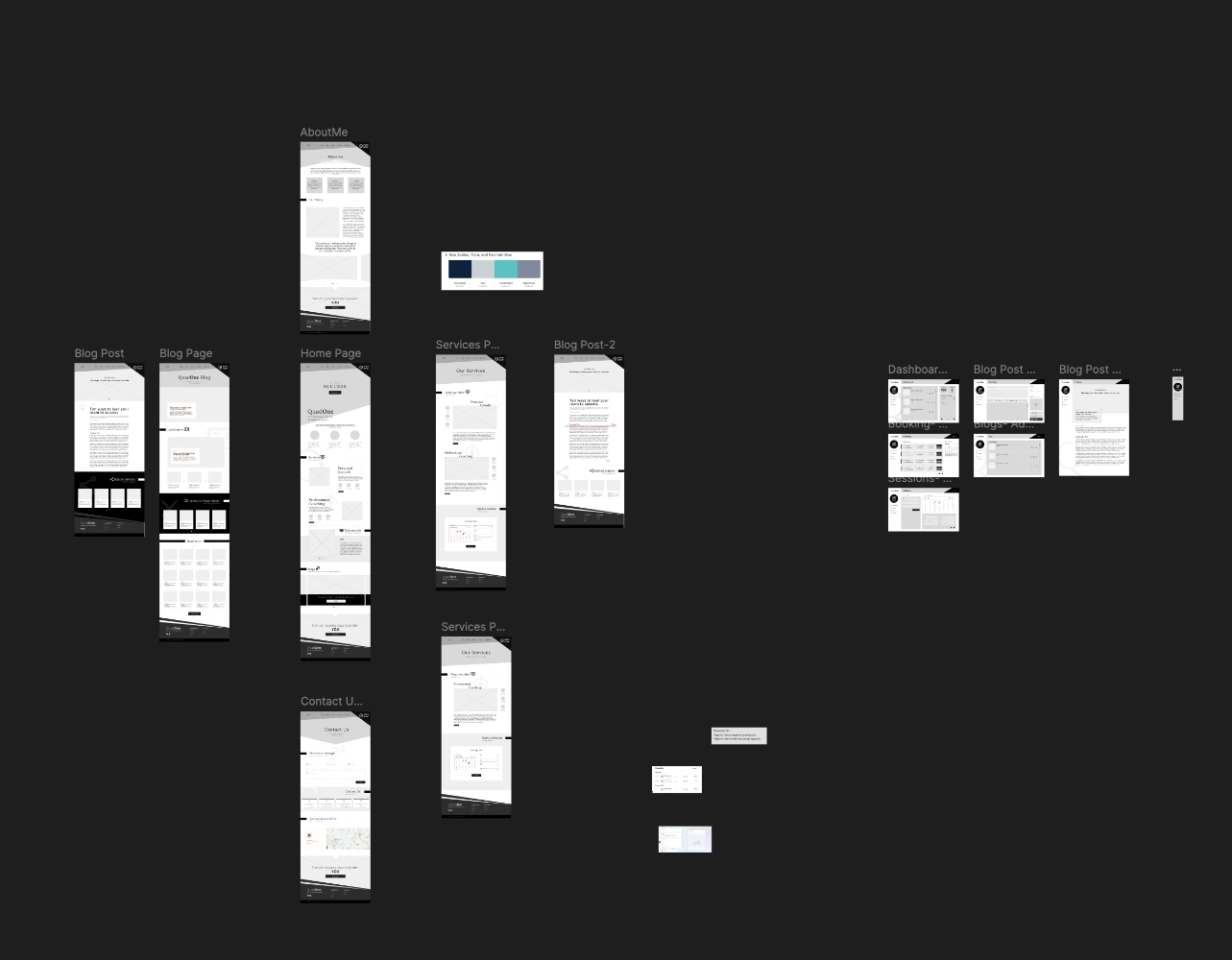 The UIUX low fidelity wireframe progress during the development of QuadOne website.