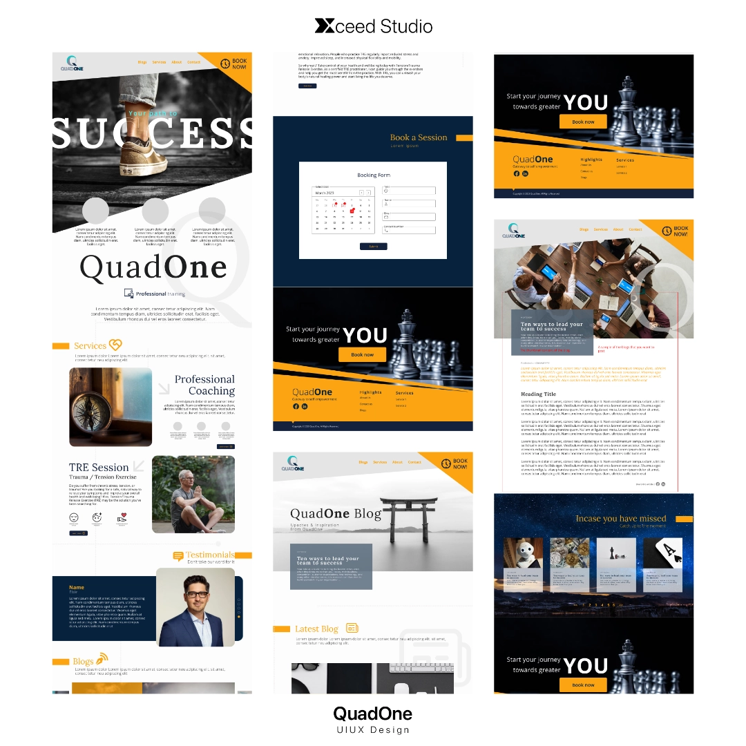 The different screens and final output of the QuadOne website.
