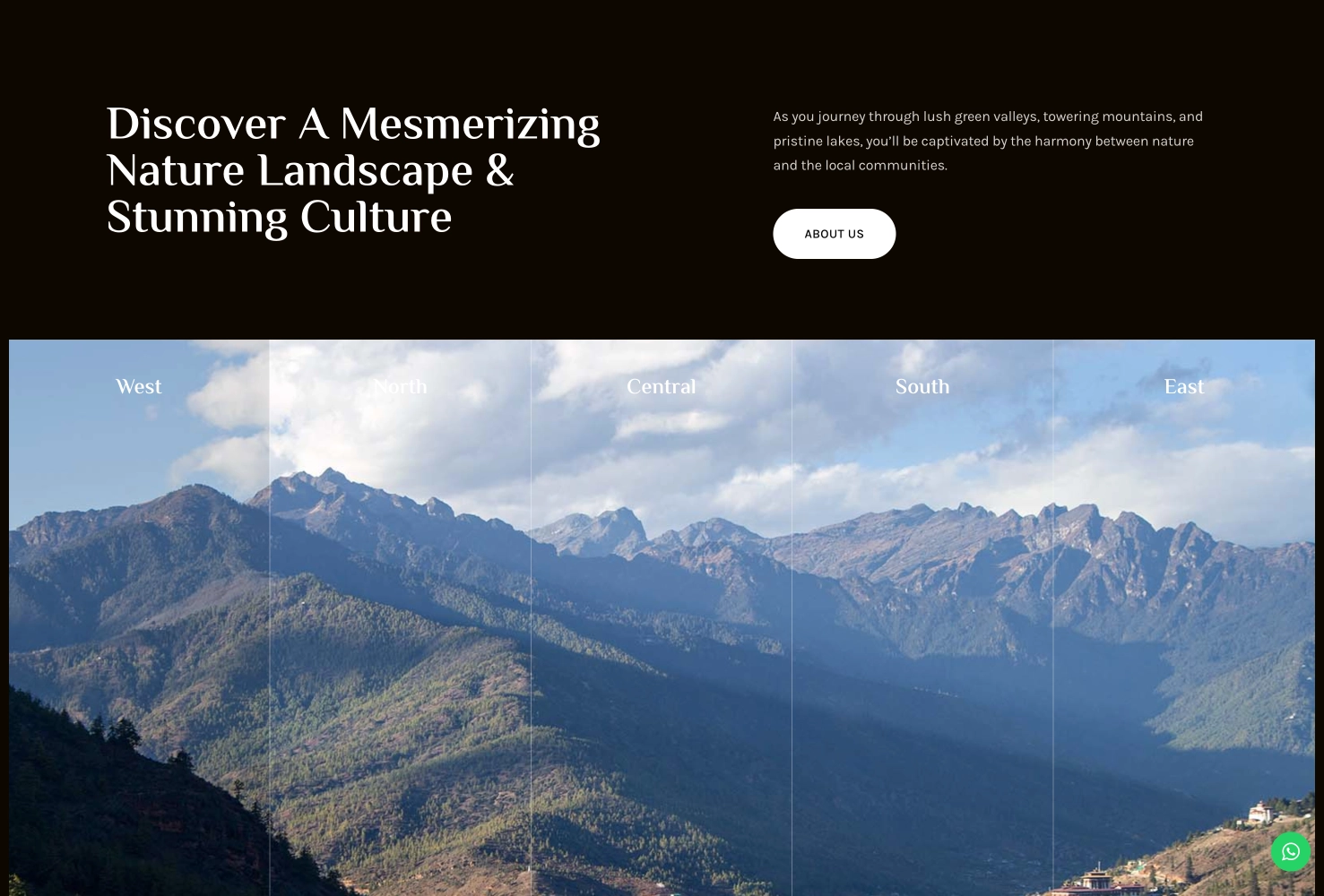 The tour location section of Red Rooster Tours and Travel homepage.