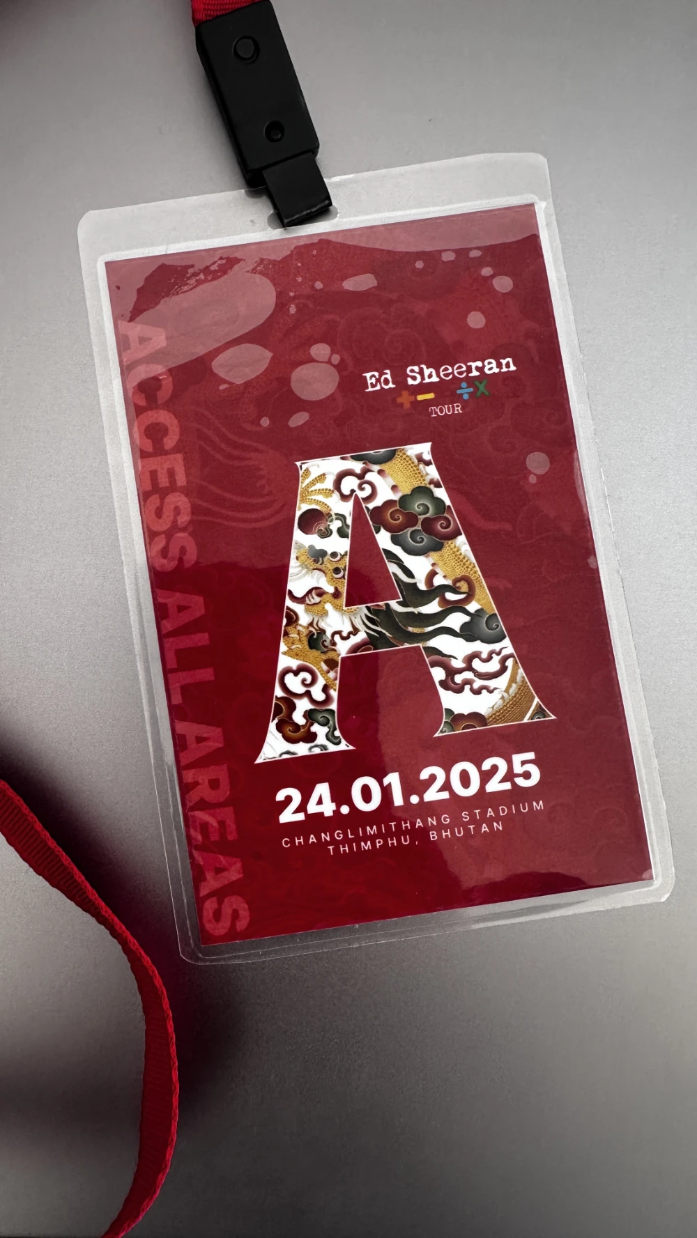 The A tag which means access all areas used for the ed sheeran +-=÷× tour 2025 in Bhutan.